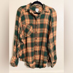 BDG Green and Orange Plaid Button Down Shirt
